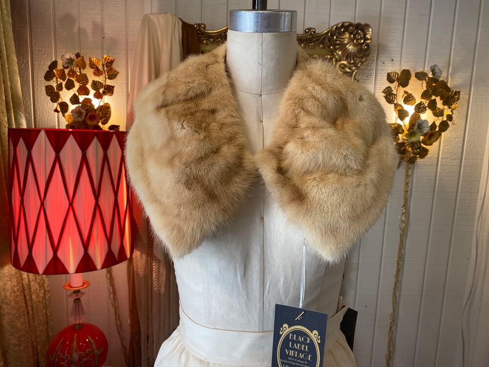 vintage 1950s mink collar, 50s fur wrap, palomino blonde, winter shawl, timeless